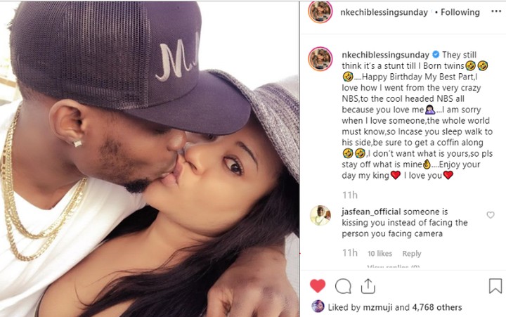Nkechi Blessing Celebrates Her Boyfriend's Birthday With Kissing, Sends Warning To Ladies