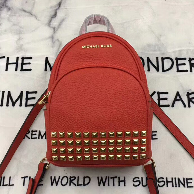 Michael Kors Abbey Extra Small Studded Leather Backpack Red