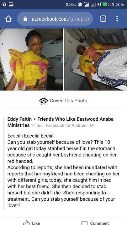 18 Year Old Girl Stabs Herself Because Her Boyfriend Cheated On Her  (graphic ) - Crime - Nigeria