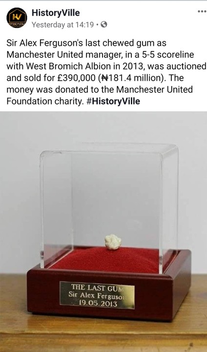 Alex Ferguson's Last Chewed Gum As Manager Sold For 181.4 Million Naira:  Photo - Sports - Nigeria