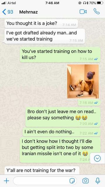 Whatsapp Chat Between An American And His Iranian Friend About The Ww3 Foreign Affairs Nigeria