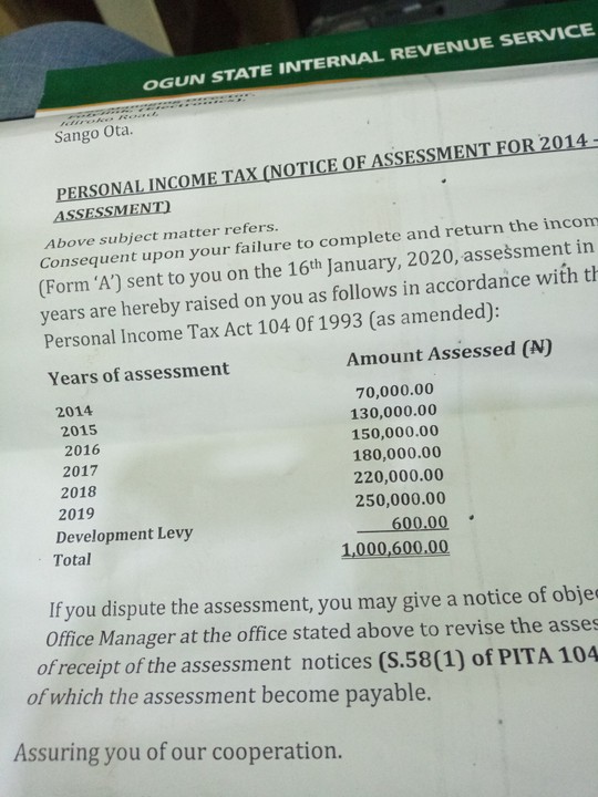 See What Ogun Internal Revenue Sent To Me Business Nigeria