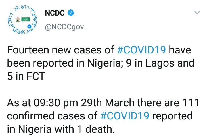 14 New Cases Of Coronavirus In Nigeria, Totalling 111 Confirmed Cases