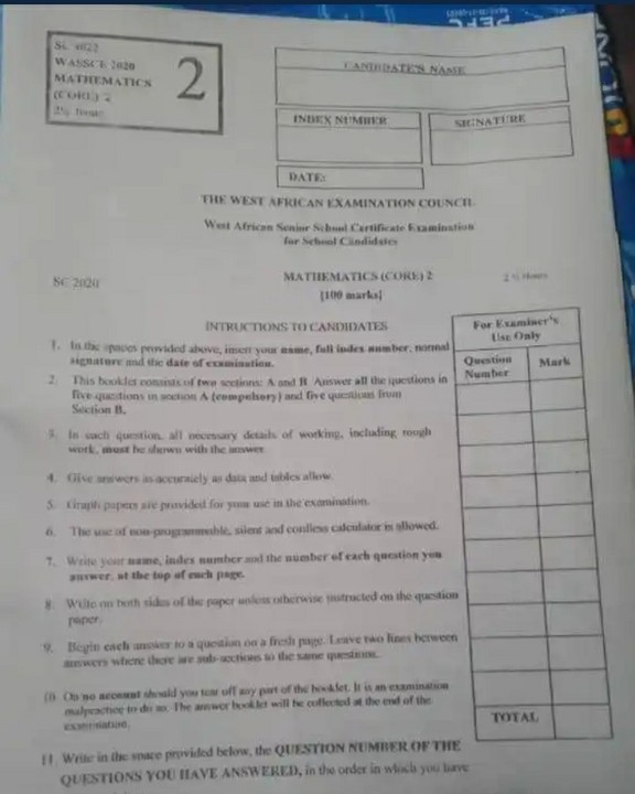 Today's Waec Mathematics Question Paper Leaked !!! Romance Nigeria