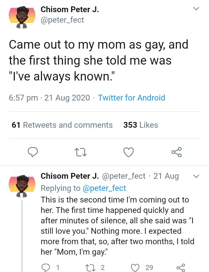 Man Narrates How His Mother Reacted When He Told Her He S Gay Romance Nigeria