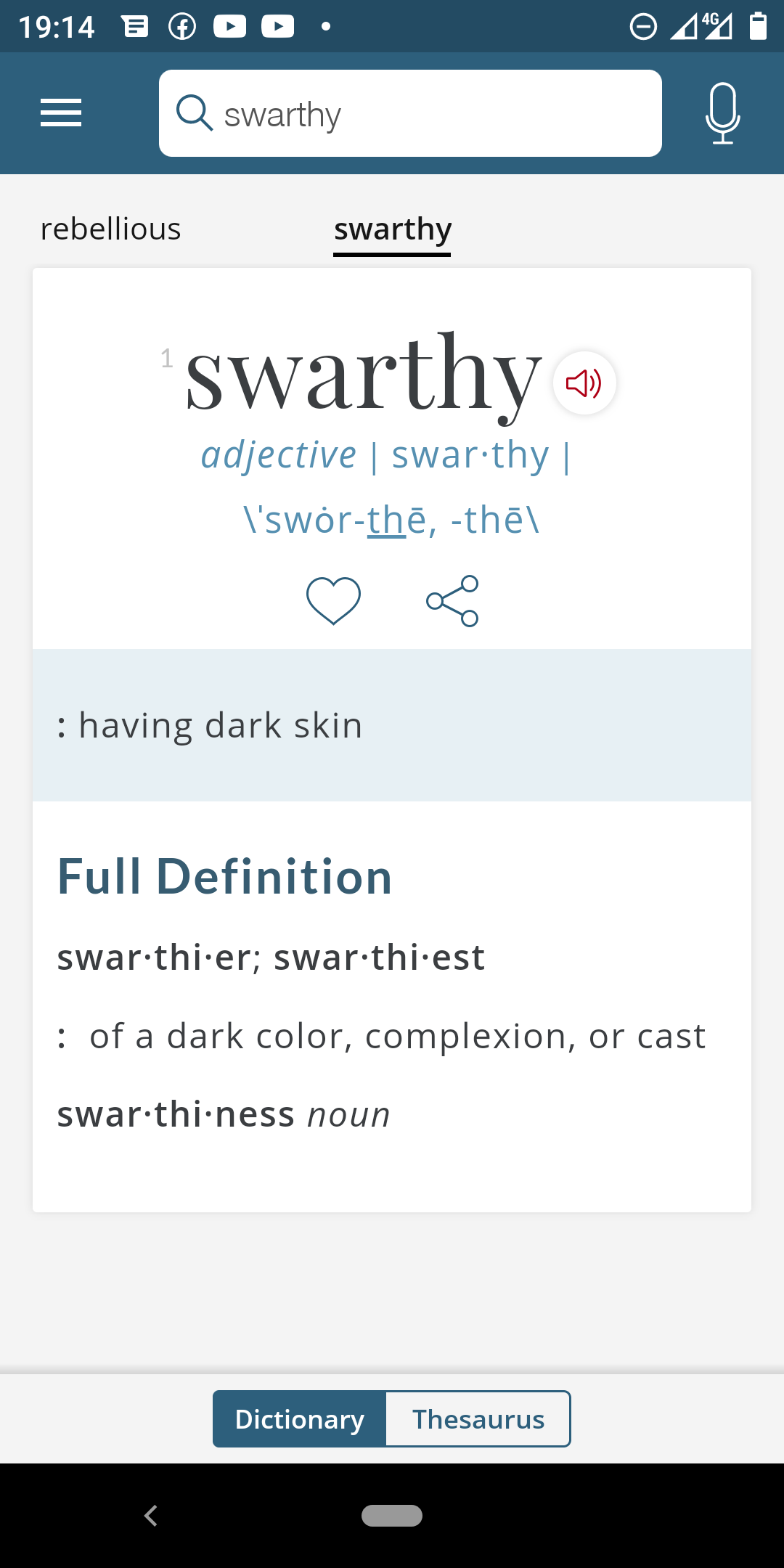 Swarthy, Adjective