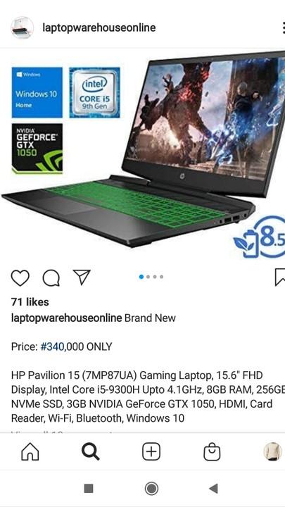 New 2020 HP Pavilion Gaming Laptop 15.6 FHD 1080p Core i5-9300H NVIDIA GTX  1050 3GB 8GB RAM 256GB SSD Windows 10