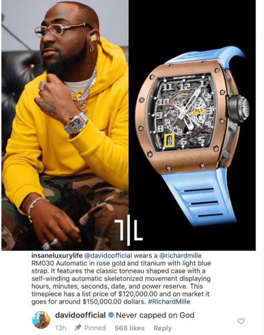 Davido s N58M Richard Mille Watch Photo Celebrities Nigeria