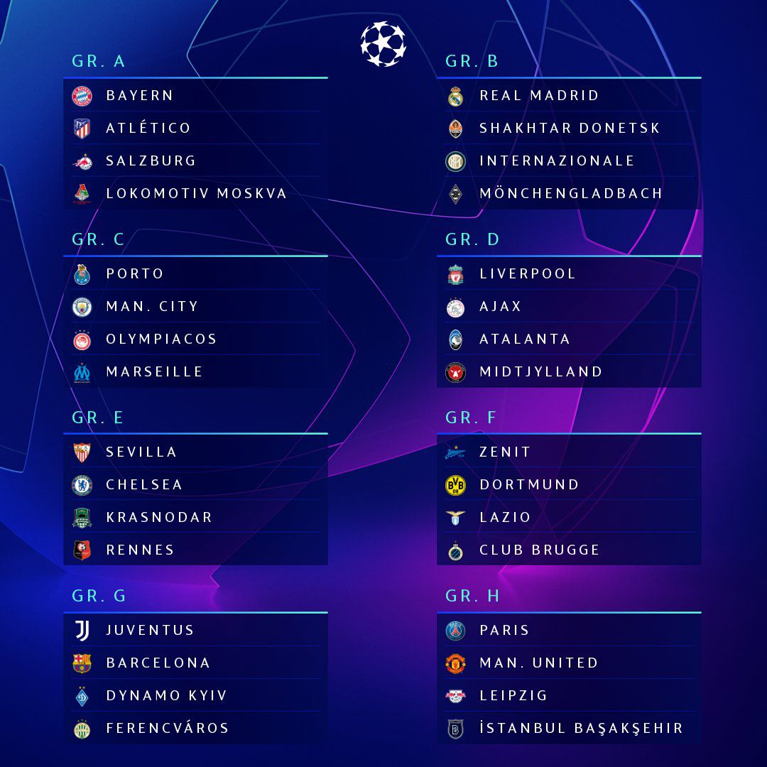 The U.E.F.A Champions League Fixture (group Stage) Is Out. - Sports -  Nigeria