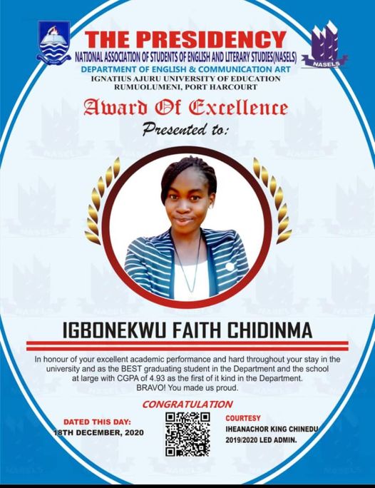 Meet The Best Graduating Student Of IAUOE Port Harcourt 2018/2019 ...