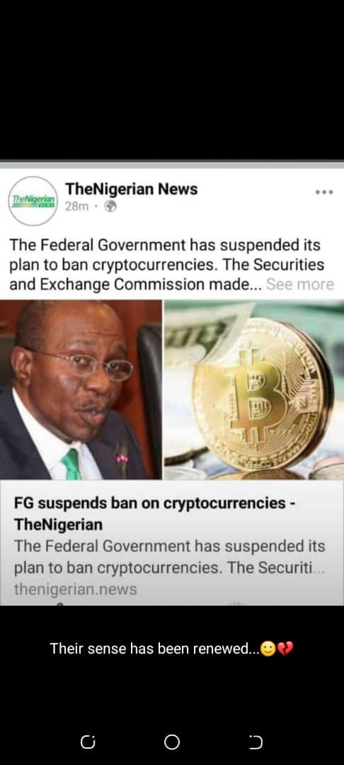 Federal government suspends ban on cryptocurrency