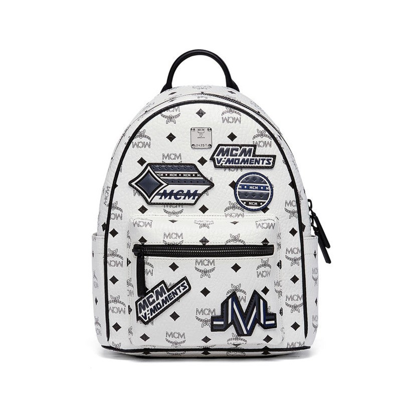 Shop MCM Small Stark Victory Patch Visetos Backpack In White