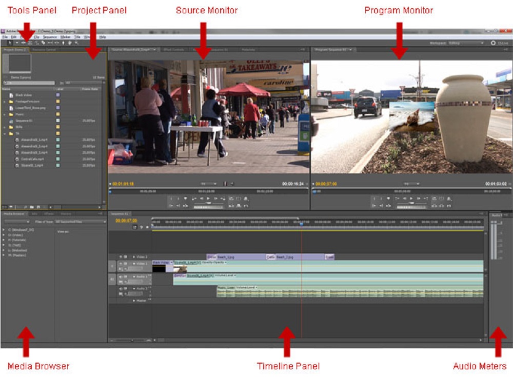 Бесплатная версия pro. Панель program Monitor. Панель таймлайн Premiere Pro. Панель source Adobe Premiere. Панель Tools в Adobe Premiere Pro.