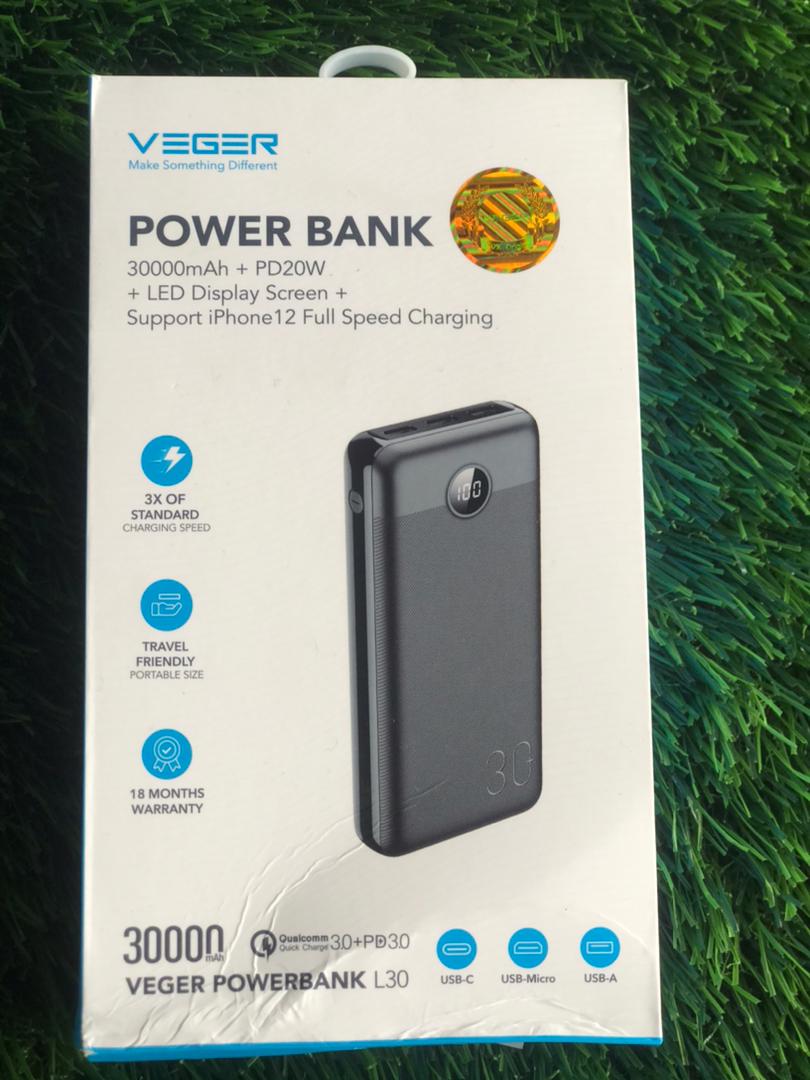 Verger 30,000mah With Fast Charging 20watts Qualcomm Quick Charge 3.0 With  3 USB - Technology Market - Nigeria