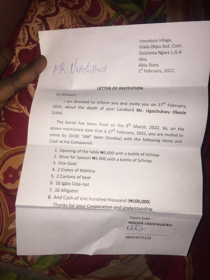 Cracy Letter From Landlords Son To Tenant On Burial Rites