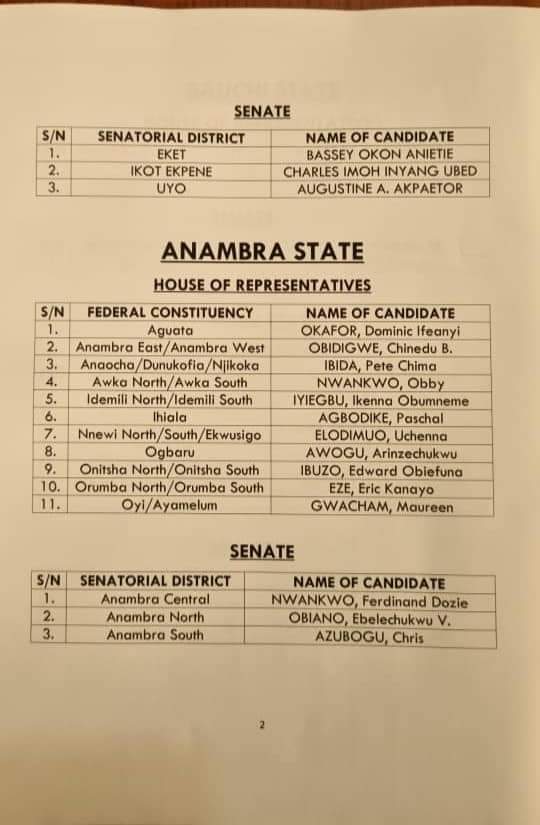 Apga Publishes Names Of National Assembly Candidates Politics Nigeria