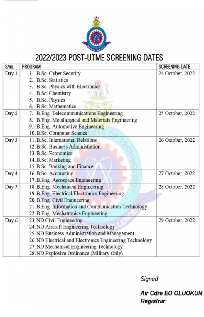 Air Force Institute Of Technology (afit) Kaduna 2022/2023 Post Utme