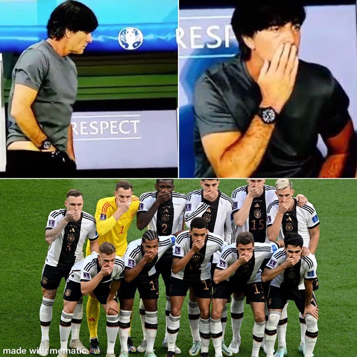 Germany players cover mouths for World Cup team photo
