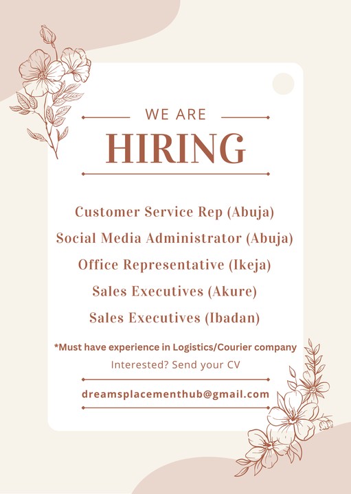 Urgent Vacancies In Lagos, Abuja, Akure And Ibadan. Jobs/Vacancies