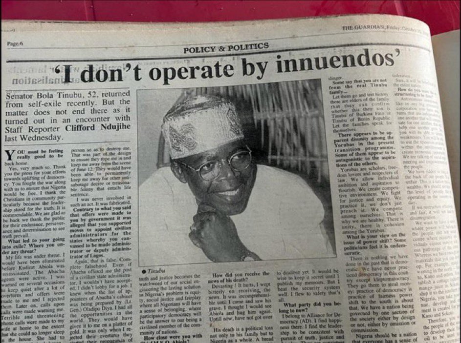 According To Guardian Newspaper Tinubu Was 52 In 1998 - Politics - Nigeria