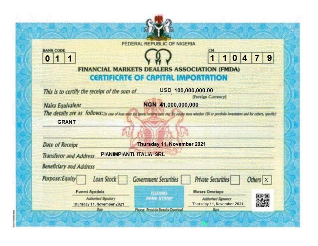 *certificate Of Capital* *importation (cci) *available** *for Outright