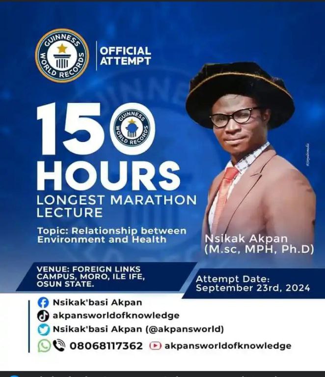 Nigerian Lecturer, Dr. Nsikak Akpan aims to break the world record for the longest non-stop lecture