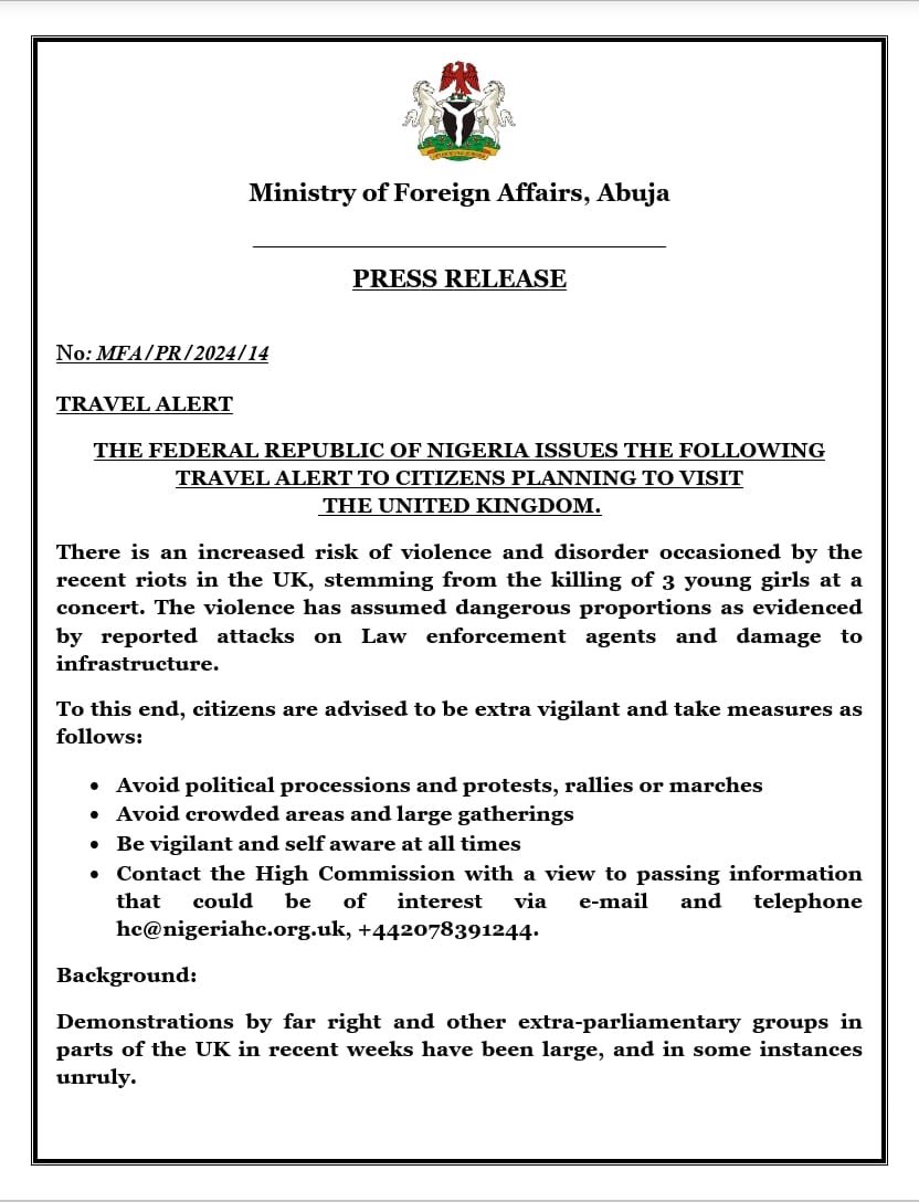 Federal Government Issues Warning for Nigerians Traveling to the United Kingdom