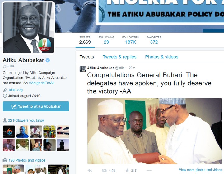 Atiku Congratulates Buhari Politics Nigeria