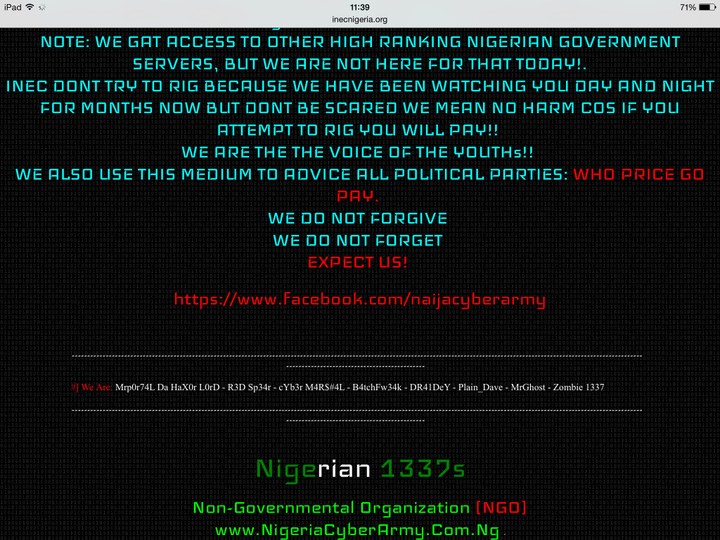 Inec Website Hacked With Strange Message confirmed by inec on Twitter ...