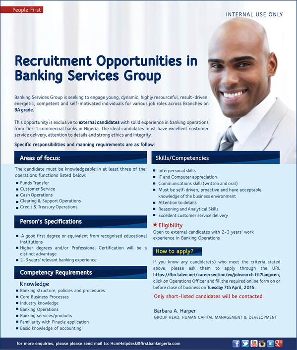 Firstbank Is Recruiting - Jobs/Vacancies (4) - Nigeria
