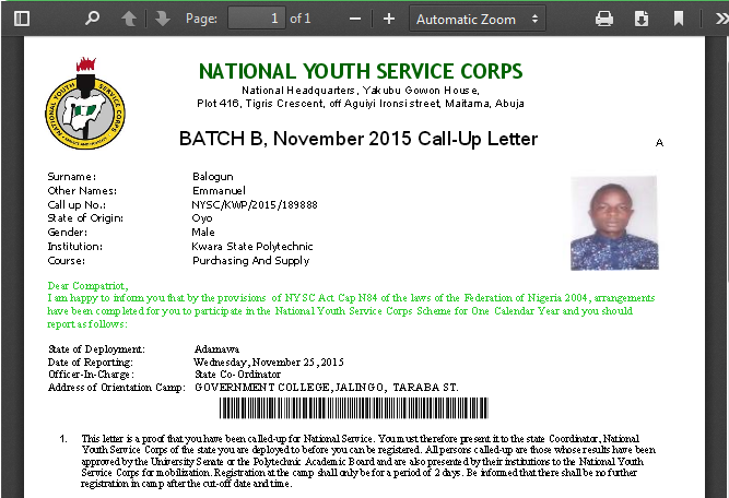 At Last NYSC 2015 Batch B Call up Letter Has Been Released 