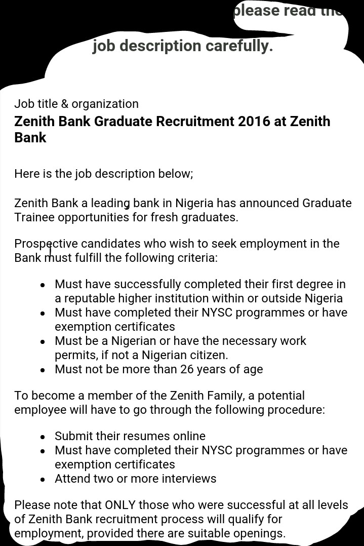 Zenith bank recruitment portal sale