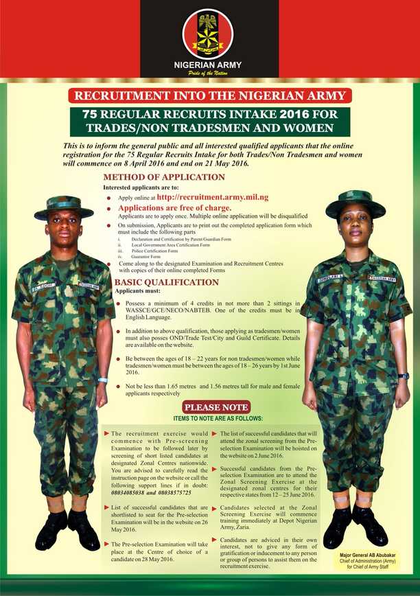 Nigerian Army Recruitment Form Closing Date