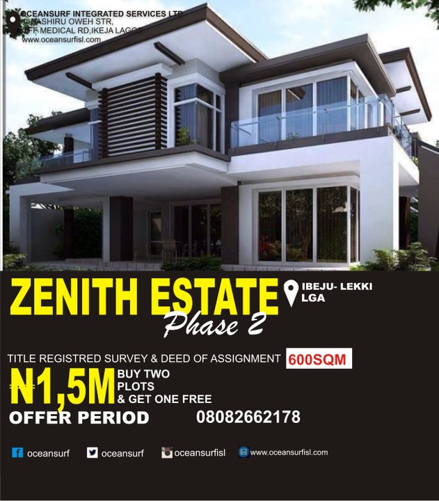 Zenith Estate Ibeju Lekki 1min Drive From Lacampagne 1,5m Properties