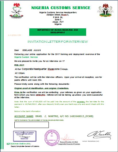 Does Anybody Also Have This Invitation Letter From Nigeria Custom? Is