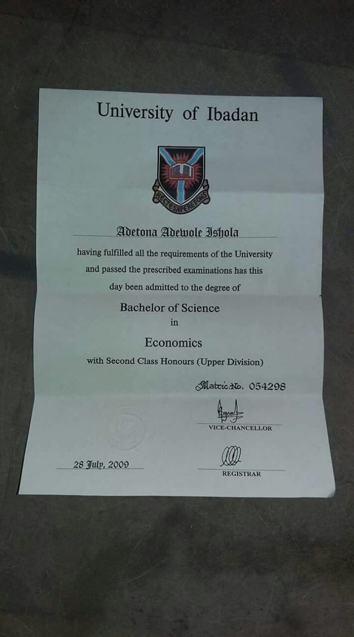 A University Certificate Found In Element Road, Ibadan Nairaland