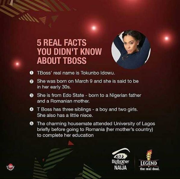 Bbnaija 5 Facts You Didnt Know About Bbnaijas Tboss Tvmovies Nigeria 