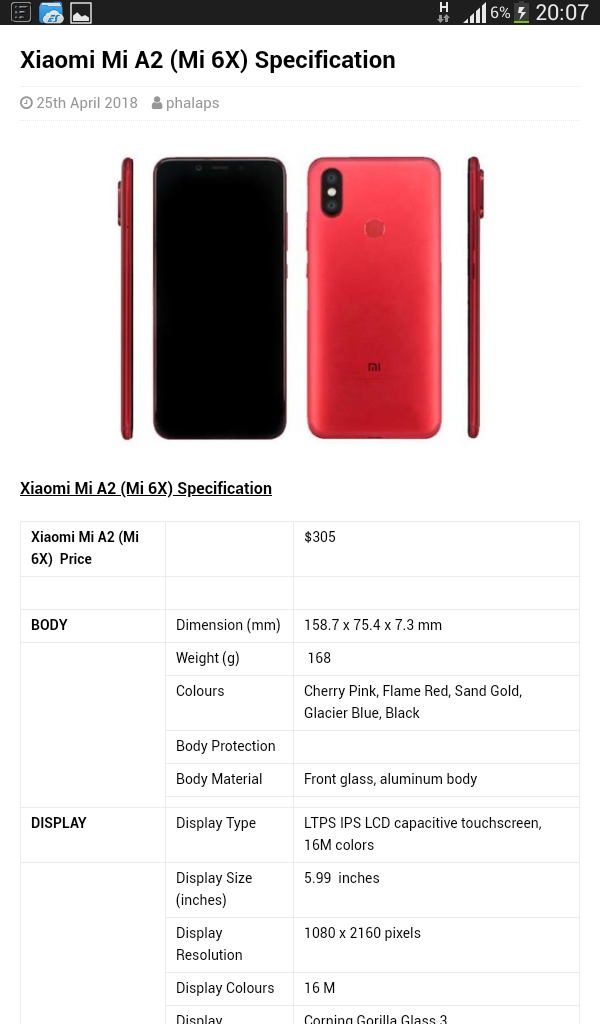 Xiaomi Mi A2 Specification - Phones - Nigeria