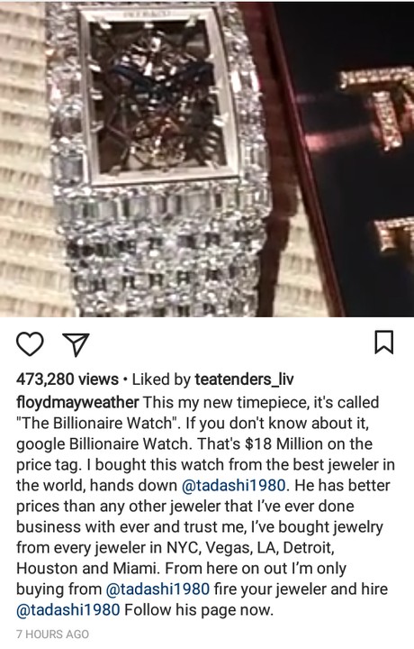 Billionaire Floyd Mayweather Flaunts New Diamond Watch Added to