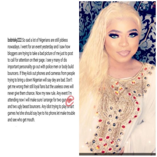 Bobrisky Threatens To Beat Bloggers And Journalists Who Take Bad