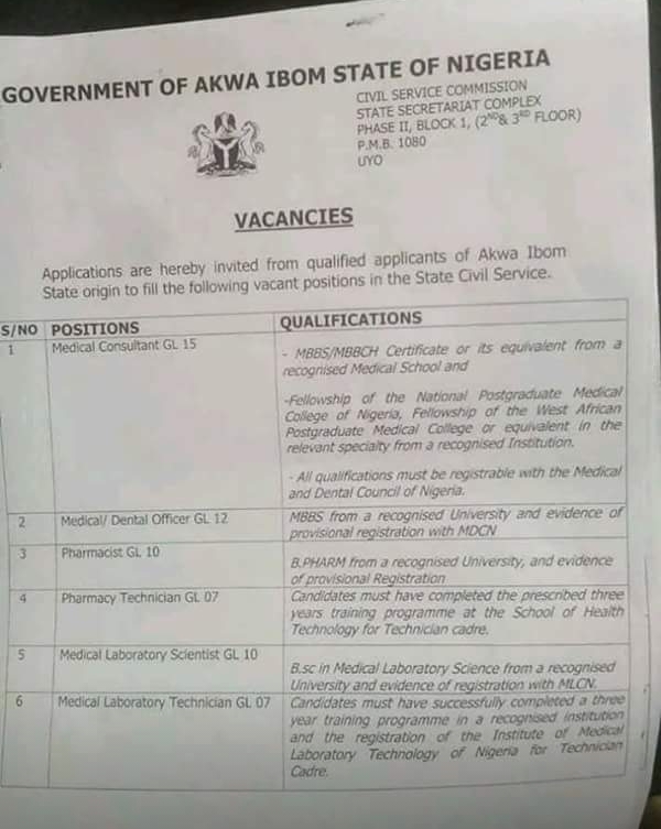 Akwa Ibom State Civil Service Recruitment 2018 Thread (Photos)