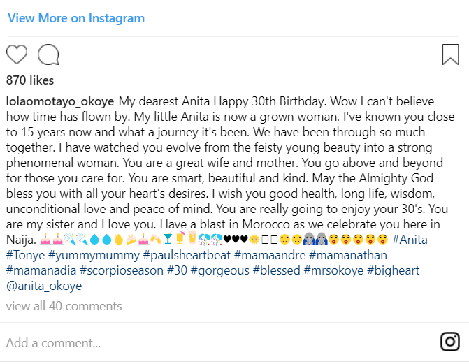 Anita Okoye's 30th Birthday: Lola Omotayo-Okoye Celebrates ...