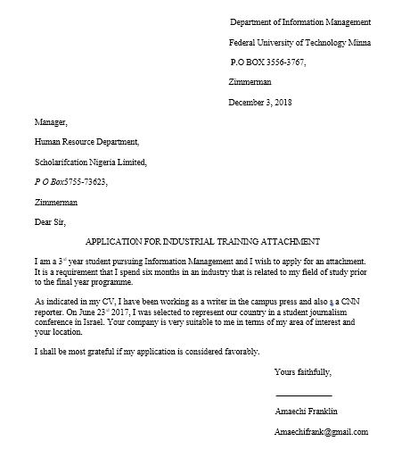 how to write application letter for industrial training
