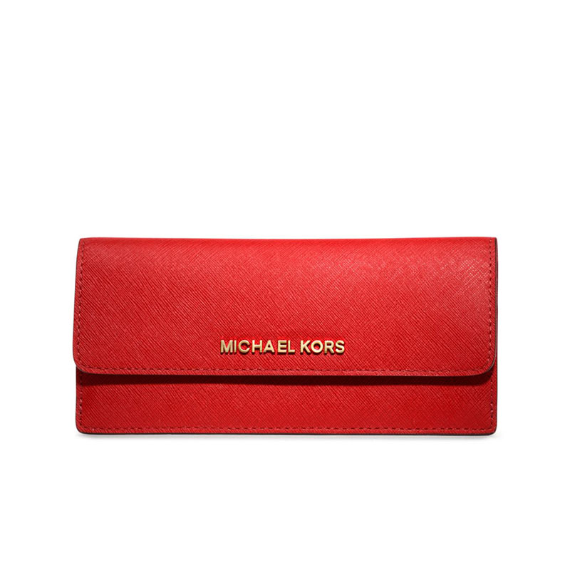 Michael Kors Jet Set Travel Leather Continental Wallet - Red 