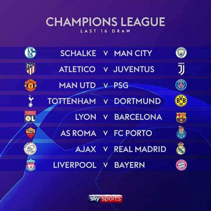 Complete Fixture Of The UEFA Champions League Round Of 16 Draw Sports