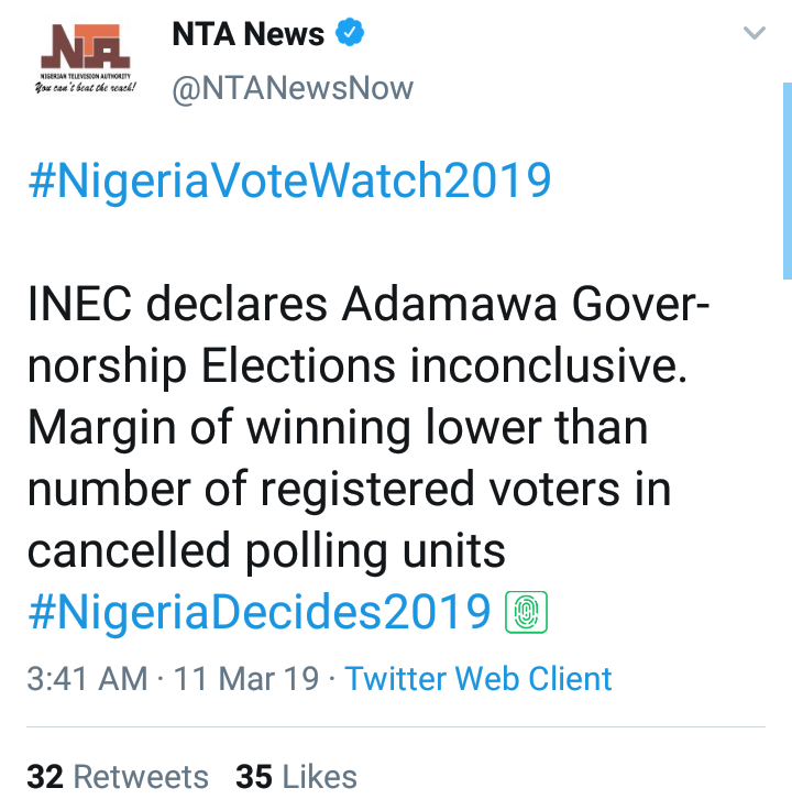 Inec Declares Plateau Adamawa Governorship Election Inconclusive Politics Nigeria