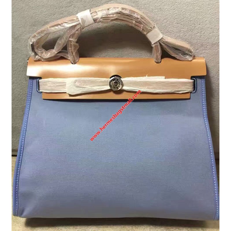 Hermes Halzan Bag Palladium Hardware Clemence Leather In Sky Blue