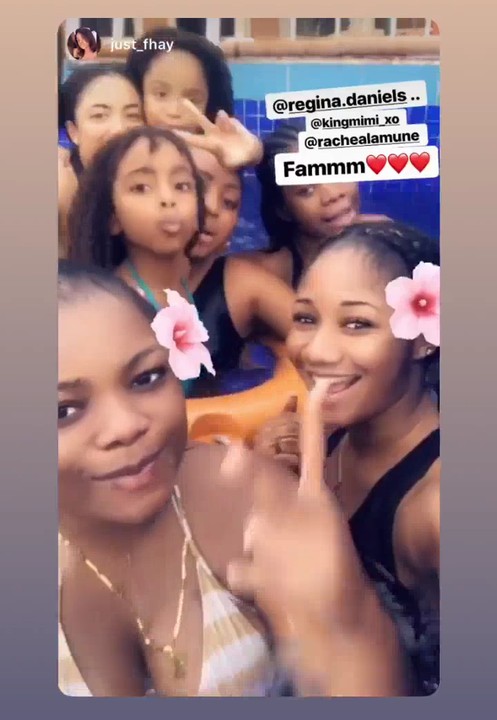 Regina Daniels Swimming With Her Step Daughters Photos Celebrities Nigeria