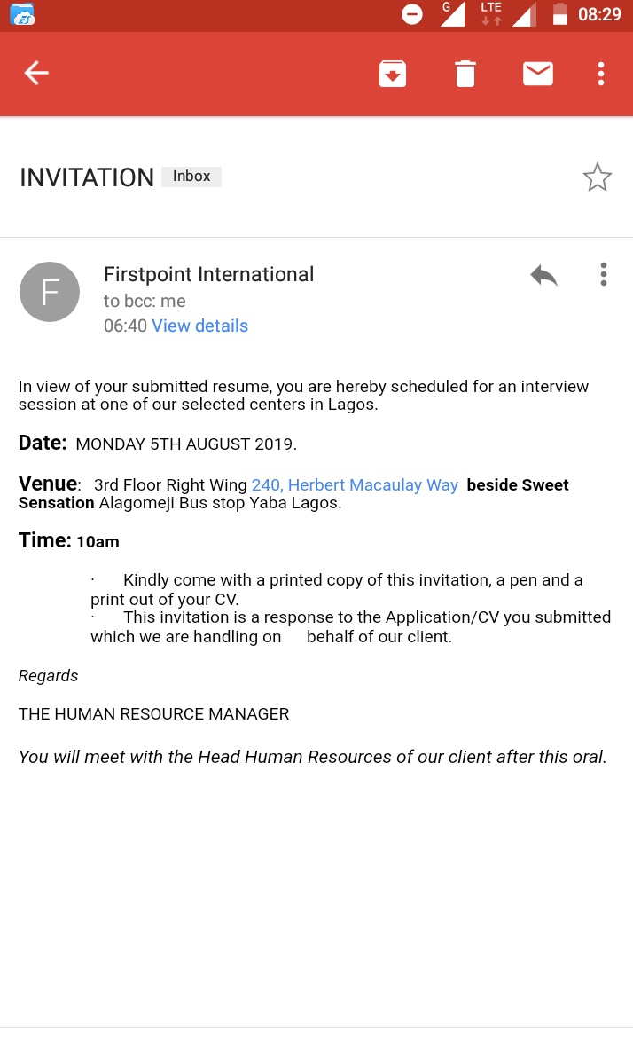 A Job Interview Invite - Jobs/Vacancies - Nigeria